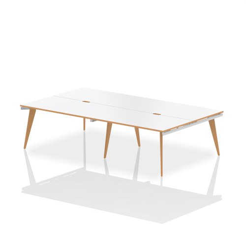 Oslo B2B White Frame Wooden Leg Bench Desk 1400 White With Natural Wood Edge (4 Pod)