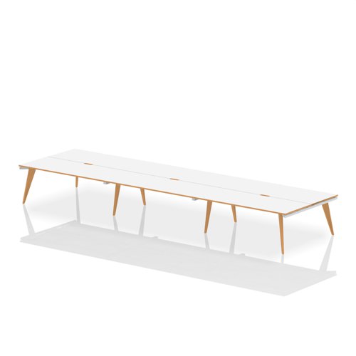 Oslo B2B White Frame Wooden Leg Bench Desk 1400 White With Natural Wood Edge (6 Pod)