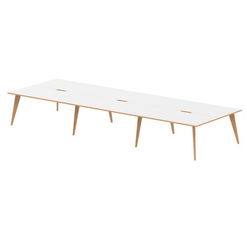 Oslo B2B White Frame Wooden Leg Bench Desk 1600 White With Natural Wood Edge (6 Pod)