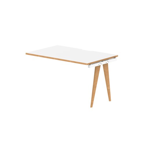 Oslo Single Ext Kit White Frame Wooden Leg Bench Desk 1200 White With Natural Wood Edge