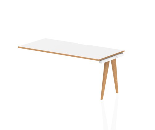 Oslo Single Ext Kit White Frame Wooden Leg Bench Desk 1600 White With Natural Wood Edge