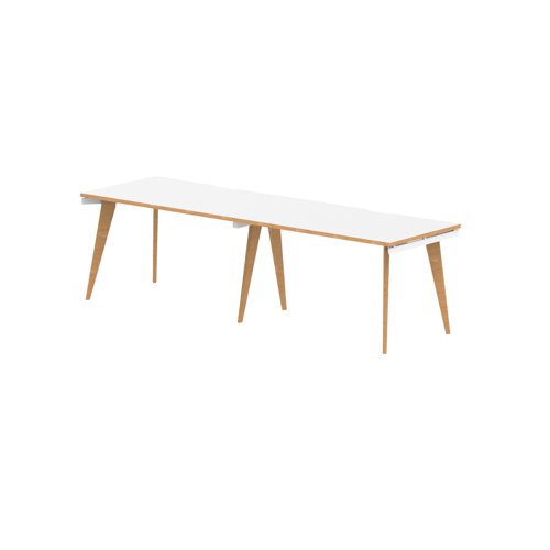 Oslo Single White Frame Wooden Leg Bench Desk 1200 White With Natural Wood Edge (2 Pod)