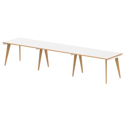 Oslo Single White Frame Wooden Leg Bench Desk 1200 White With Natural Wood Edge (3 Pod)