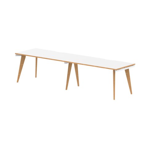 Oslo Single White Frame Wooden Leg Bench Desk 1400 White With Natural Wood Edge (2 Pod)
