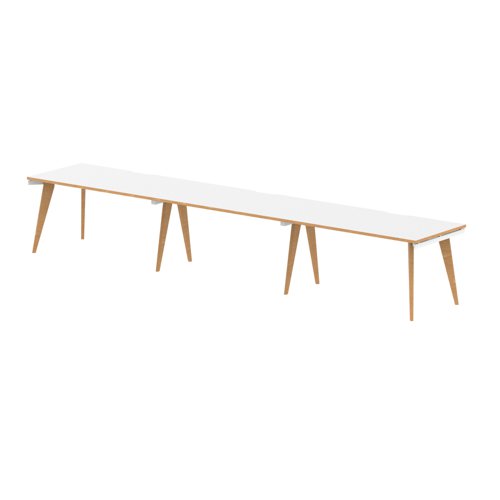 Oslo Single White Frame Wooden Leg Bench Desk 1400 White With Natural Wood Edge (3 Pod)