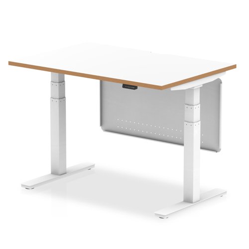 Oslo Height Adjustable Desk Natural Wood Edge With Steel Modesty Panel