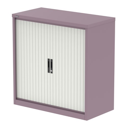Qube 1000mm Side Tambour Cupboard Pastel Violet And Satin White With Shelves Qube 1000mm Side Tambour Cupboard Pastel Violet And Satin White With Shelves