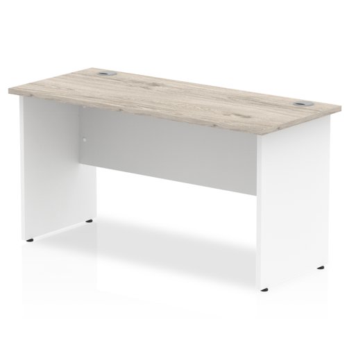 Impulse Panel End 1400/600 Rectangle Desk Grey Oak Top White Panels