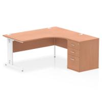 RH DESK & D600 PED CBL MAN LEG BCHWH