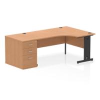 RH DESK & D800 PED CBL MAN LEG OAKBK