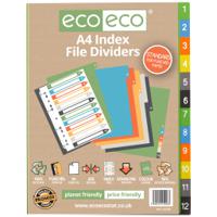 Eco Eco A4 50% Recycled Index File Dividers - 1 Set of 12