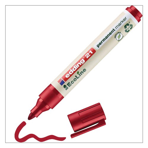 Edding 21 Ecoline Climate Neutral Bullet Tipped Permanent Marker Red 4-21002 Pack x 10