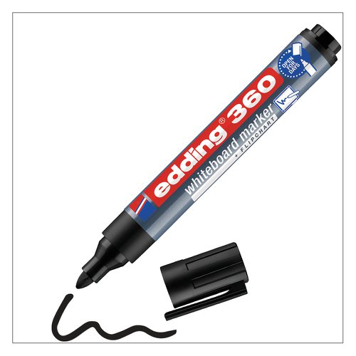 edding+360+Whiteboard+Marker+Bullet+Tip+1.5-3mm+Line+Black+%28Pack+10%29+-+4-360001