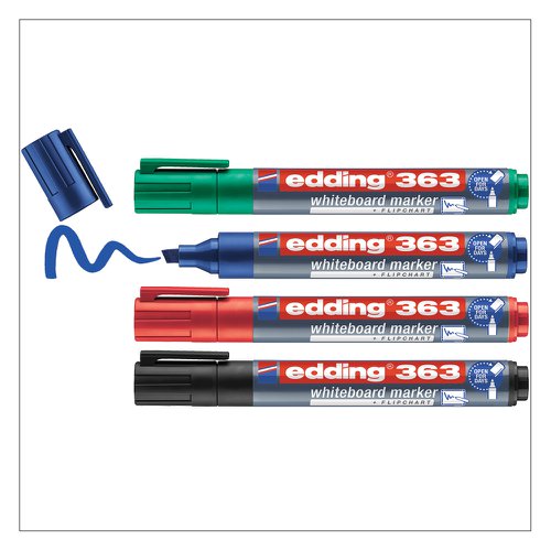 edding+363+Whiteboard+Marker+Chisel+Tip+1-5mm+Line+Assorted+Colours+%28Pack+4%29+-+4-363-4