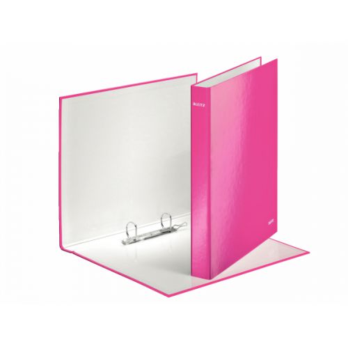Leitz+WOW+Ring+Binder+Laminated+Paper+on+Board+2+D-Ring+A4+25mm+Rings+Pink+%28Pack+10%29+42410023