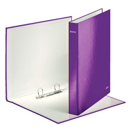 Ring Binders Leitz WOW Ring Binder Laminated Paper on Board 2 D-Ring A4 25mm Rings Purple (Pack 10) 42410062