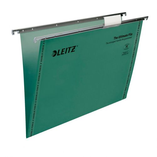 Leitz Ultimate Clenched Bar Foolscap Suspension File Card 15mm V Base Green (Pack 50) 17440055
