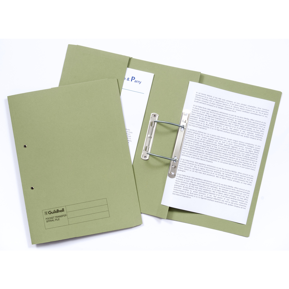 Legal Filing Guildhall Transfer Spring Transfer File Manilla Foolscap 315gsm Green (Pack 25)