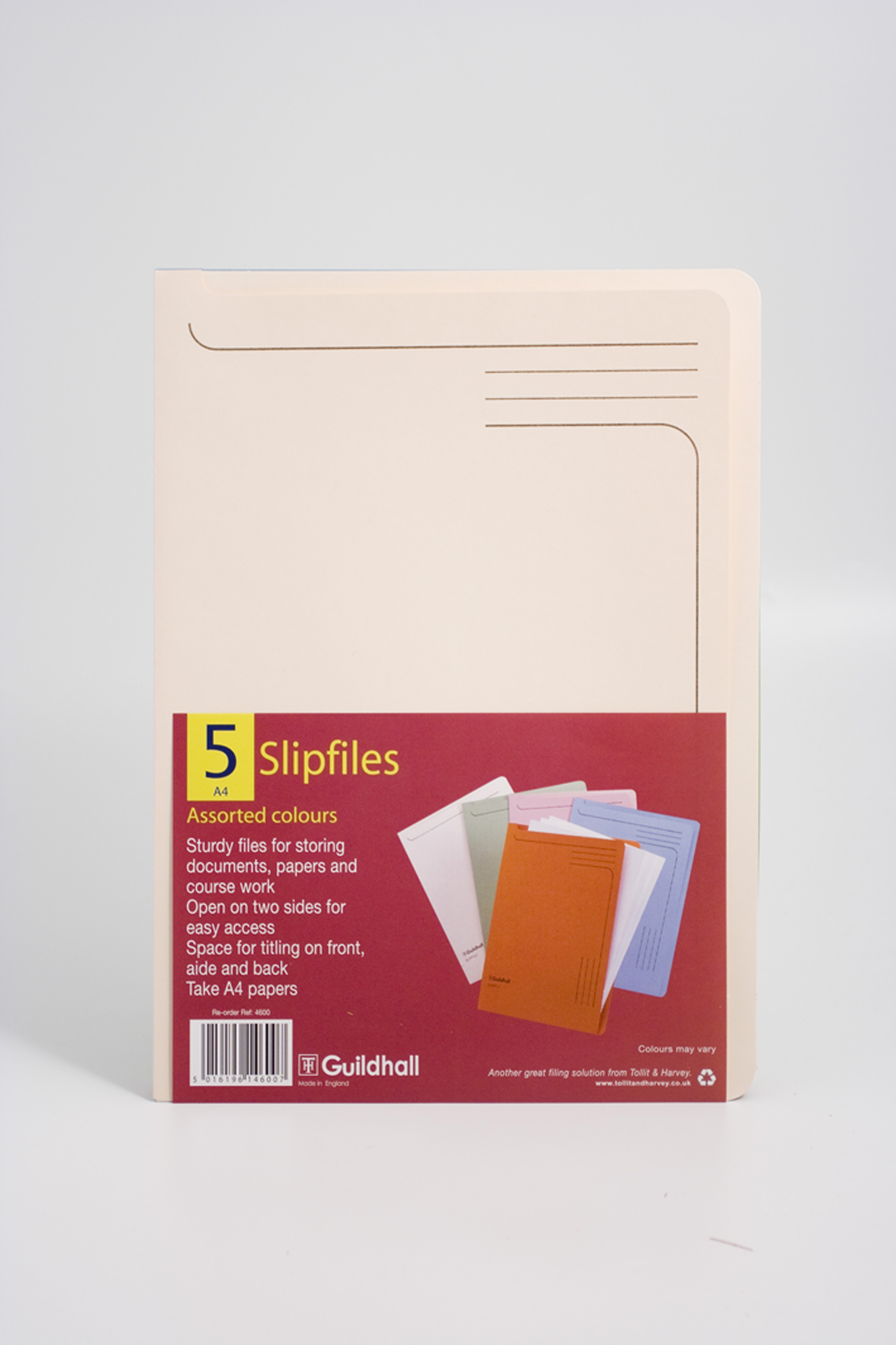 Guildhall Slipfile Manilla A4 Open 2 Sides 230gsm Assorted Colours (Pack 50)
