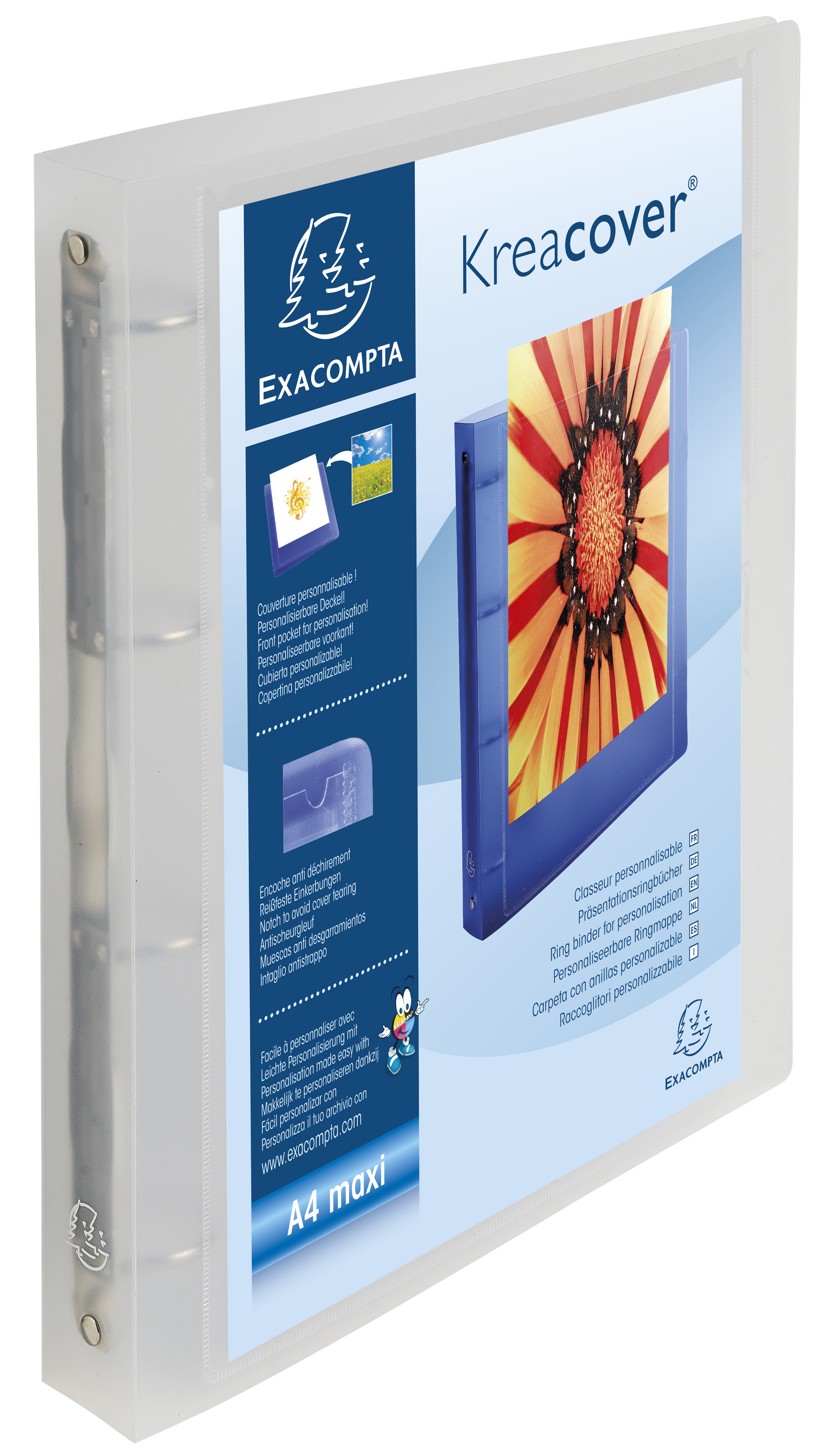 Exacompta Kreacover Ring Binder Polypropylene 4 O-Ring A4 Maxi 30mm Rings Frosted (Pack 12)