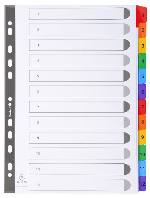 Exacompta Index 1-12 A4 160gsm Card White with Coloured Mylar Tabs - 1112E