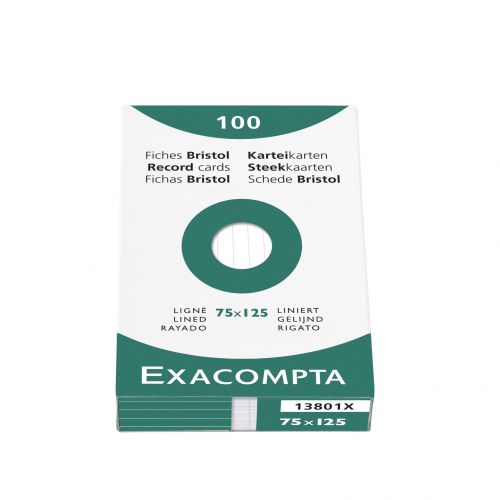 Exacompta Record Cards Lined 75x125mm White 13801X (PK125)