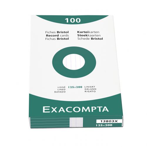 Exacompta Record Cards Ruled 200x125mm White (Pack 100) 13803X