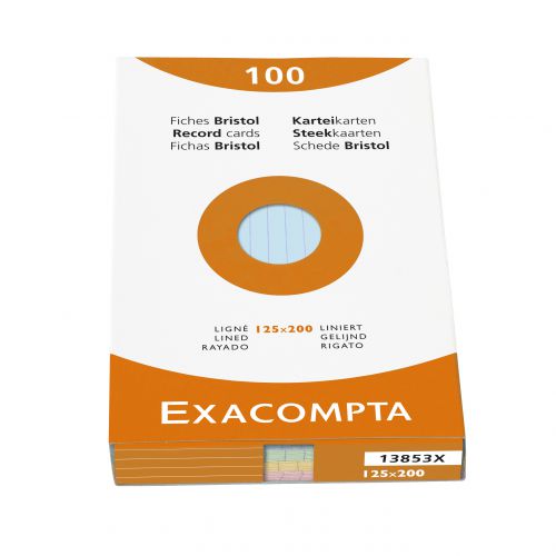 Record Cards Exacompta Record Cards Ruled 200x125mm Assorted Colours (Pack 100) 13853X
