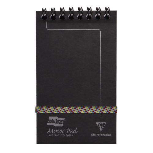 Spiral Note Books Clairefontaine Europa Minor Pad Wirebound Pressboard Cover Ruled 120 Pages Black (Pack 10) 3012Z