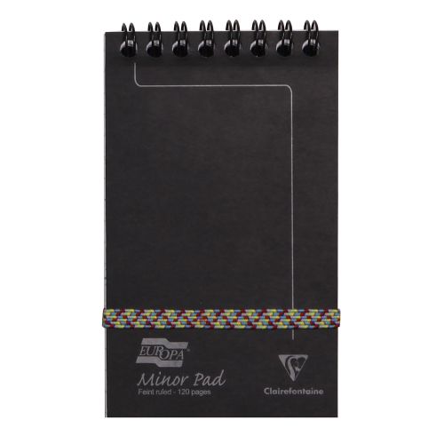 Clairefontaine Europa Minor Pad Wirebound Pressboard Cover Ruled 120 Pages Black (Pack 10) 3012Z