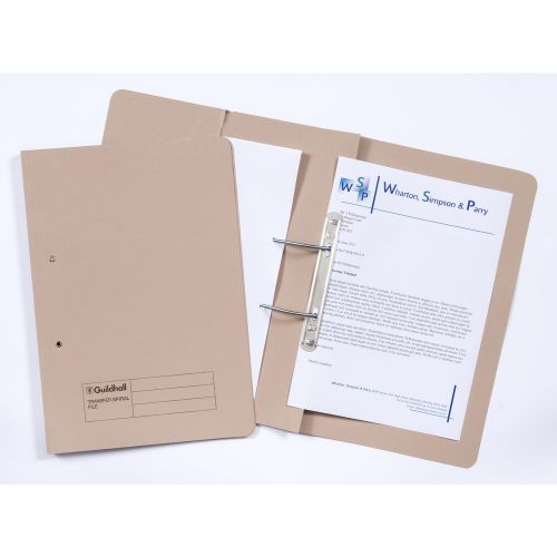 Guildhall Transfer Spring Files with Inside Pocket 315gsm 38mm Foolscap Buff Ref 349-BUFZ [Pack 25]