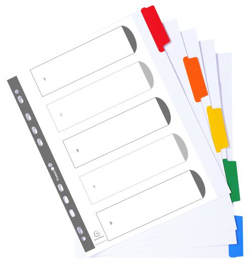 Exacompta Divider Coloured Plastic Tabs 5-Part A4 Maxi White 4305E ...