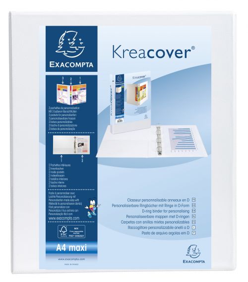 Exacompta+Kreacover+Presentation+Ring+Binder+PVC+4+D-Ring+A4+25mm+Rings+White+%28Pack+10%29+-+51846E