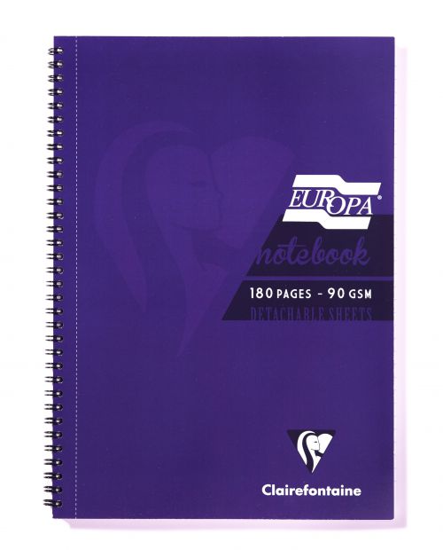 Spiral Note Books Clairefontaine Europa A5 Wirebound Card Cover Notebook Ruled 180 Pages Purple (Pack 5)