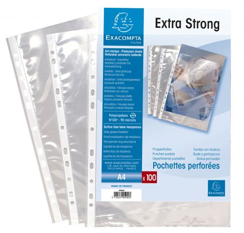 Exacompta Multi Punched Pocket Polypropylene A4 90 Micron Top Opening Clear (Pack 100) - 5900E