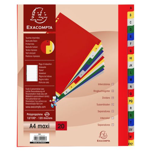 Exacompta Index A-Z A4 Extra Wide 120 Micron Polypropylene Bright Assorted Colours - 90E