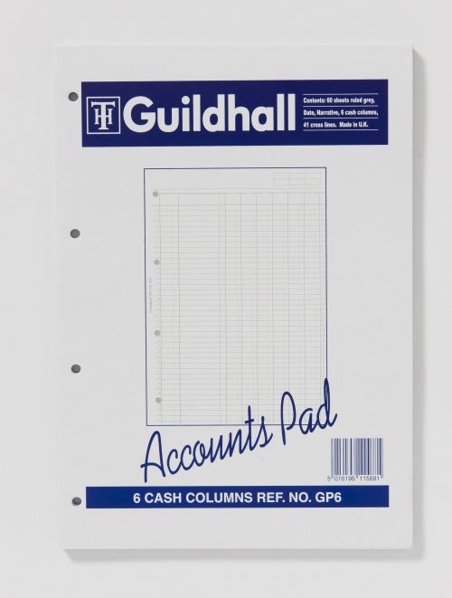 Guildhall A4 Ruled Account Pad with 6 Cash Columns and 60 Pages White GP6Z