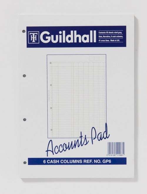Guildhall+A4+Ruled+Account+Pad+with+6+Cash+Columns+and+60+Pages+White+GP6Z