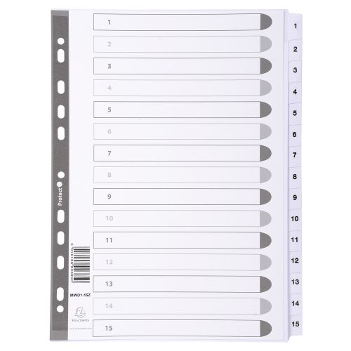Exacompta+Index+1-15+A4+160gsm+Card+White+with+White+Mylar+Tabs+-+MWD1-15Z
