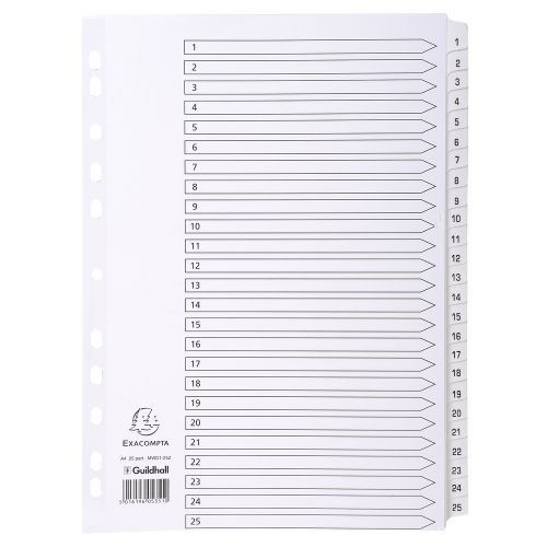 Exacompta Index 1-25 A4 160gsm Card White with White Mylar Tabs