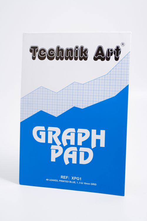 Technik+Art+A4+Graph+Pad+1+and+5+and+10mm+Blue+Lines+70gsm+40+Sheets+White%2FBlue+Gridded+Paper+XPG1Z