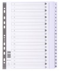 Exacompta Index 1-20 A4 Extra Wide 160gsm Card White with White Mylar Tabs - MWD1-20Z-EW