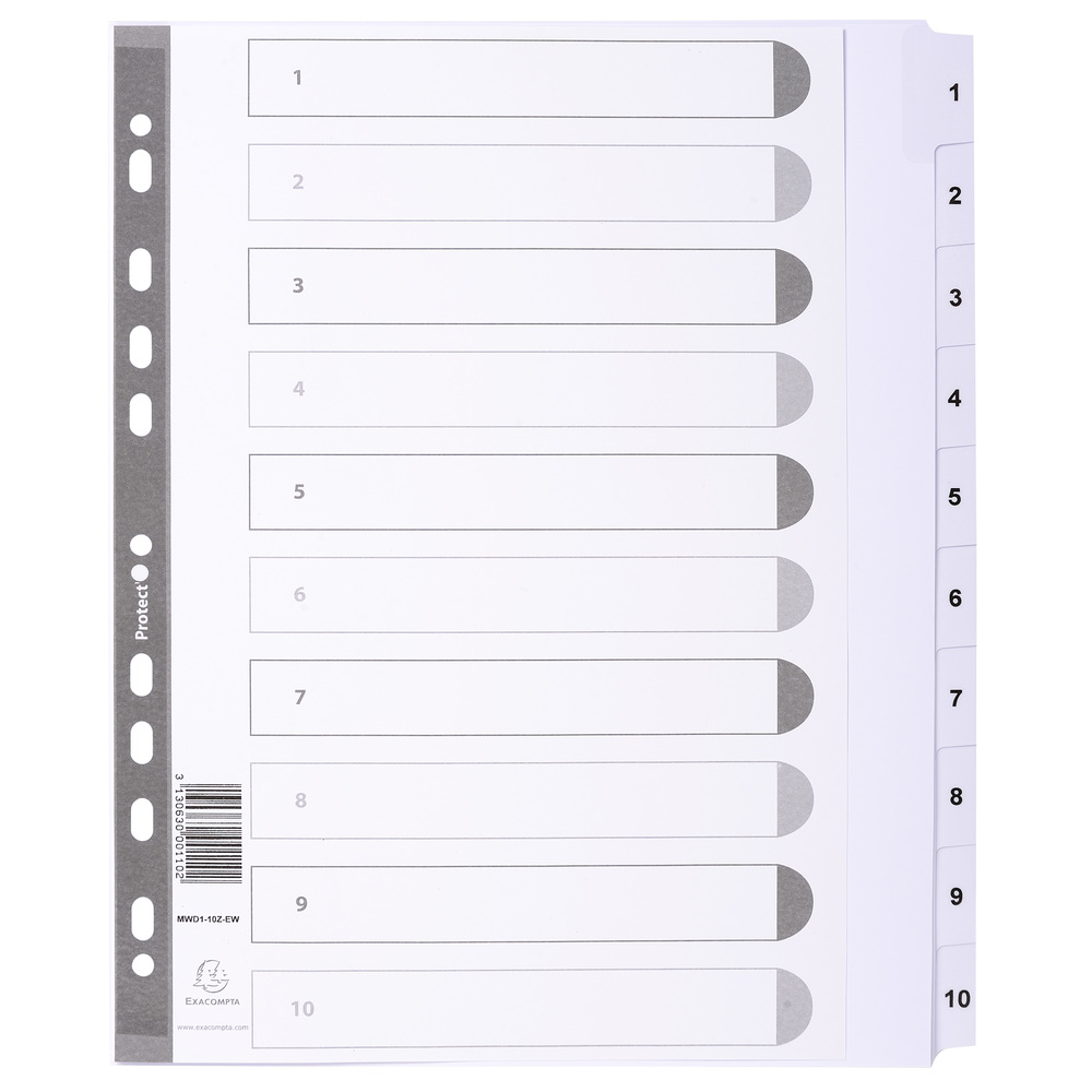 Exacompta Index 1-10 A4 Extra Wide 160Gsm Card White With White Mylar Tabs