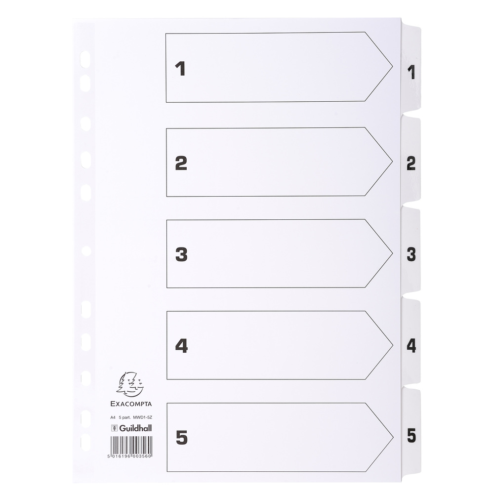 Exacompta Index 1-5 A4 160Gsm Card White With White Mylar Tabs