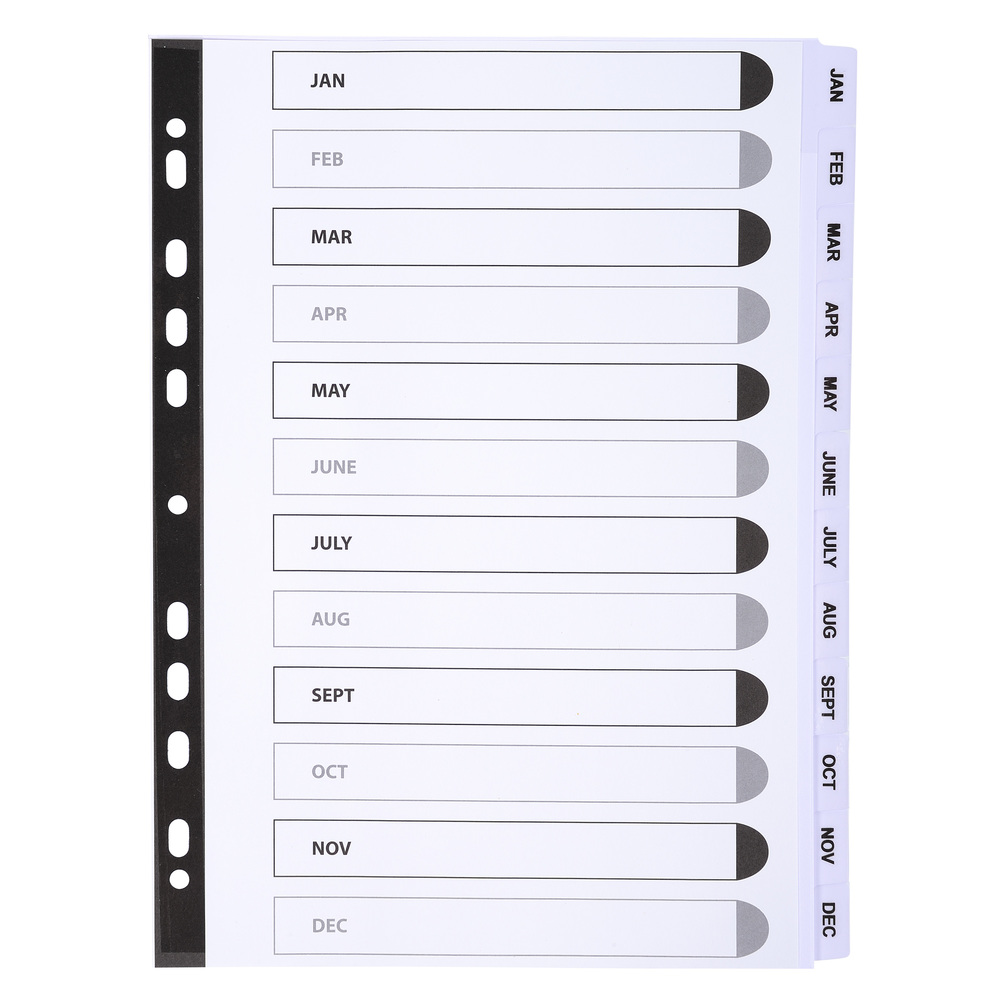 Exacompta Index Jan-Dec A4 160Gsm Card White With White Mylar Tabs