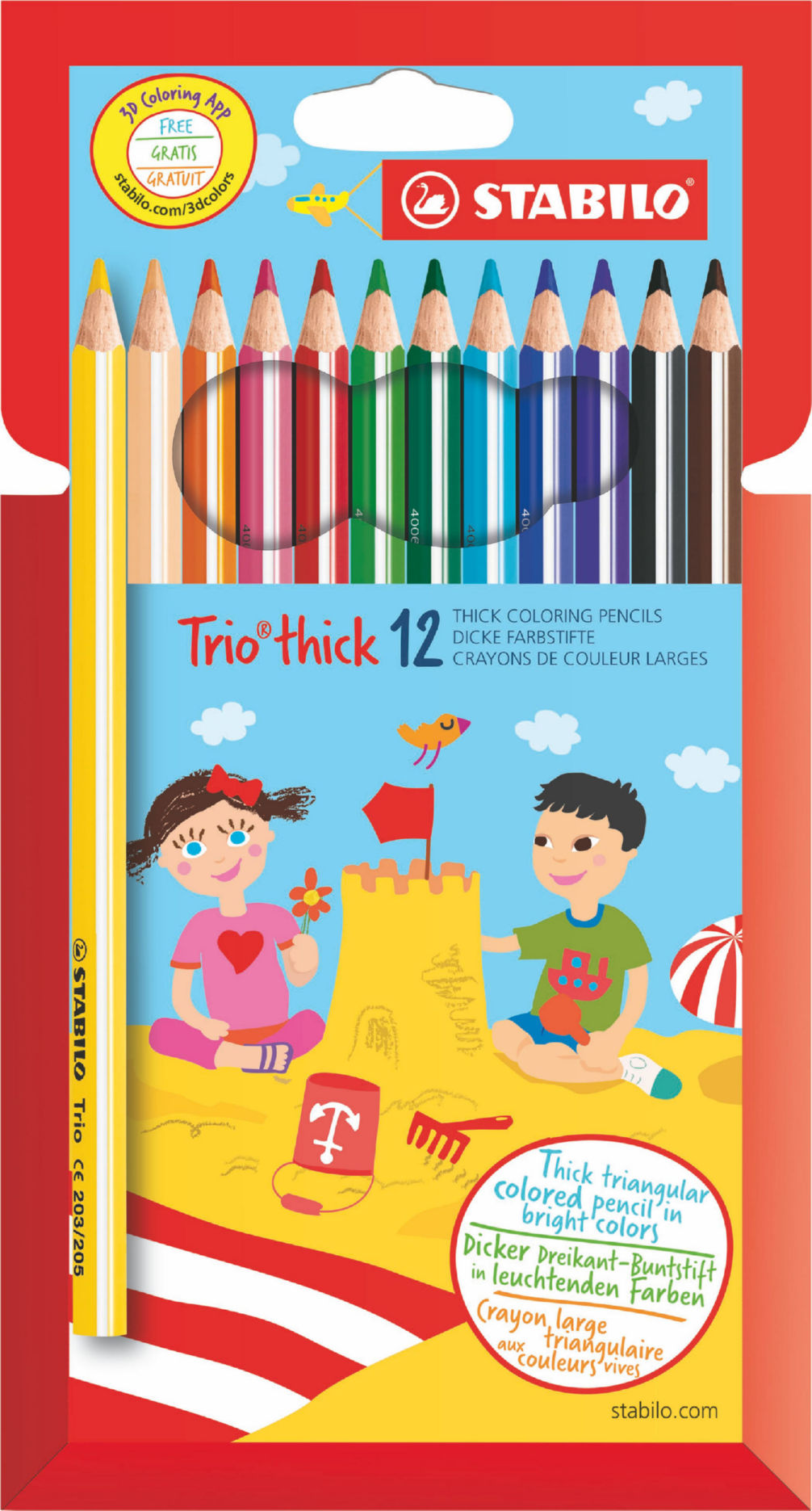 Pencils (Wood Case) STABILO Trio Thick Colouring Pencil Assorted Colours (Pack 12)
