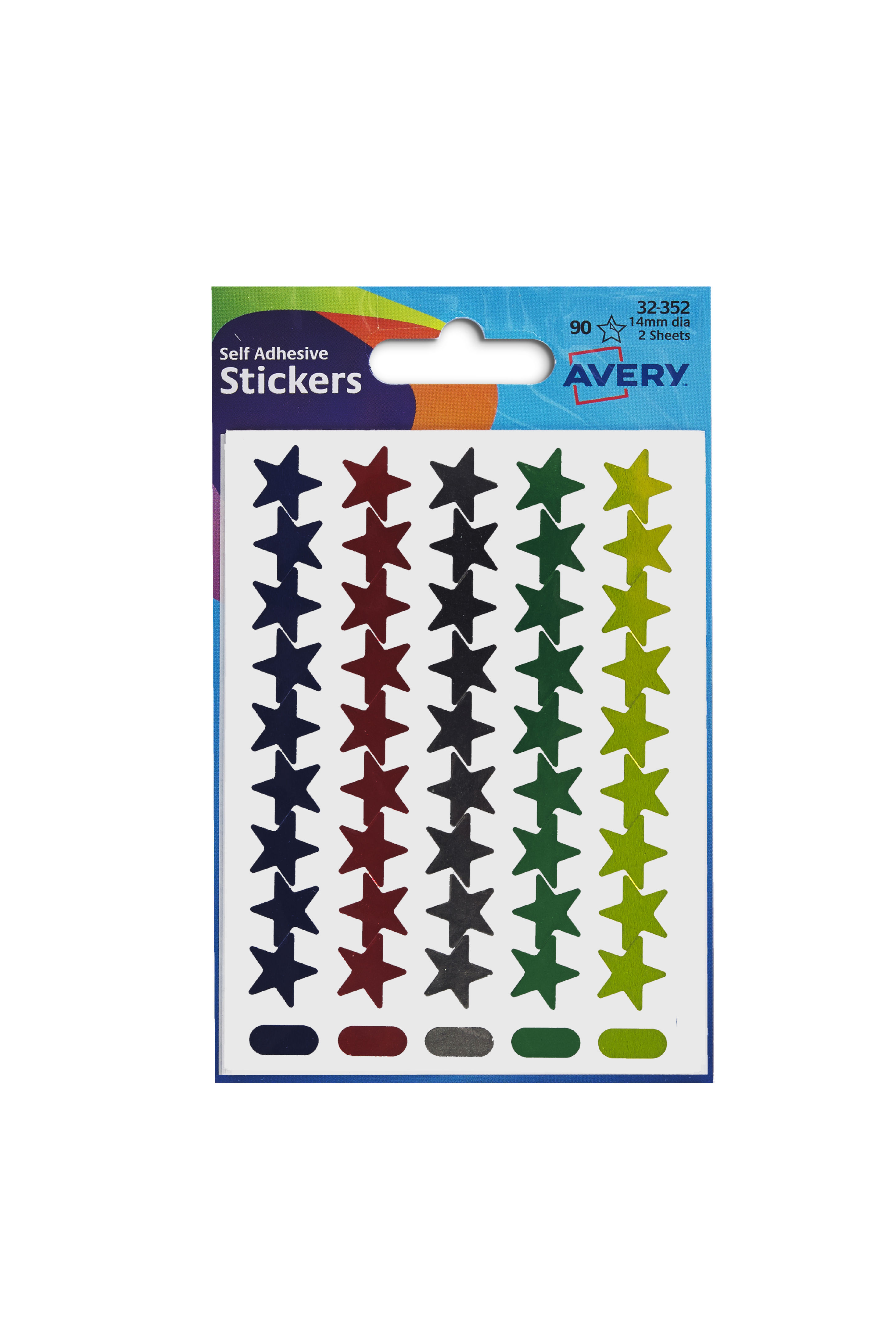 Avery Star Shaped Labels 14mm Assorted Colours (Pack 90 Labels) 32-352