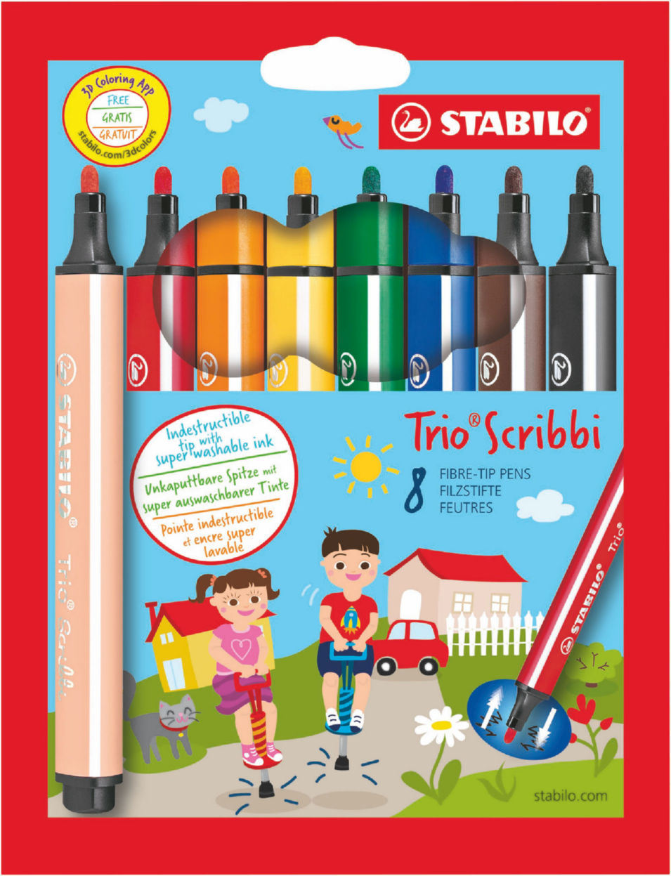 STABILO Scribbi Pen 1.5-2mm Line Assorted Colours (Wallet 8)