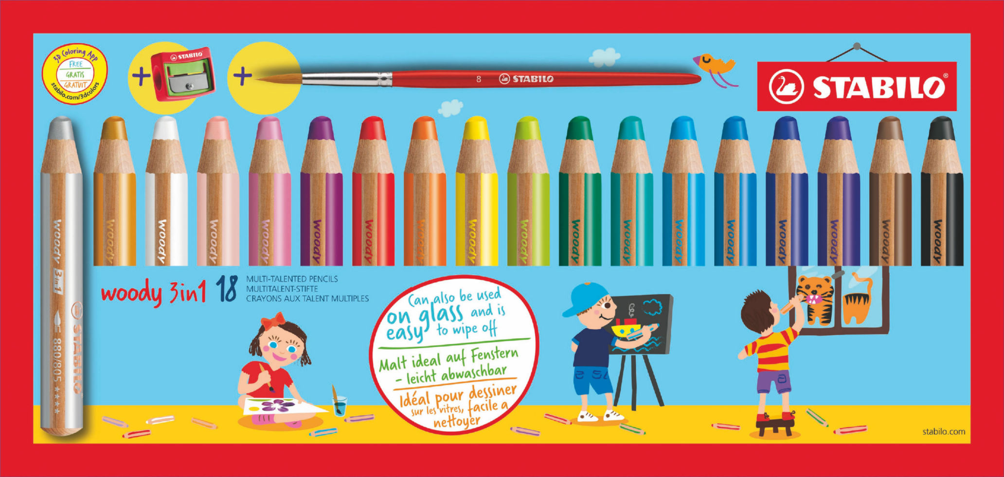 Woody 3 in 1 Colouring Pencils PK18