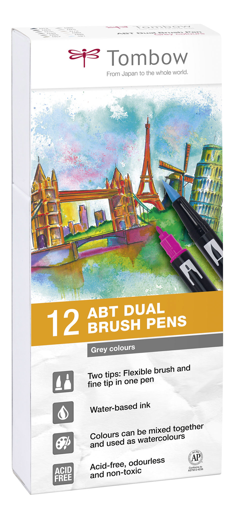 ABT Dual Brush Pen Grey clrs PK12